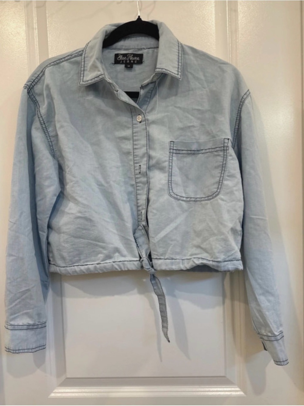 Light Blue Tie-Front Denim Blouse